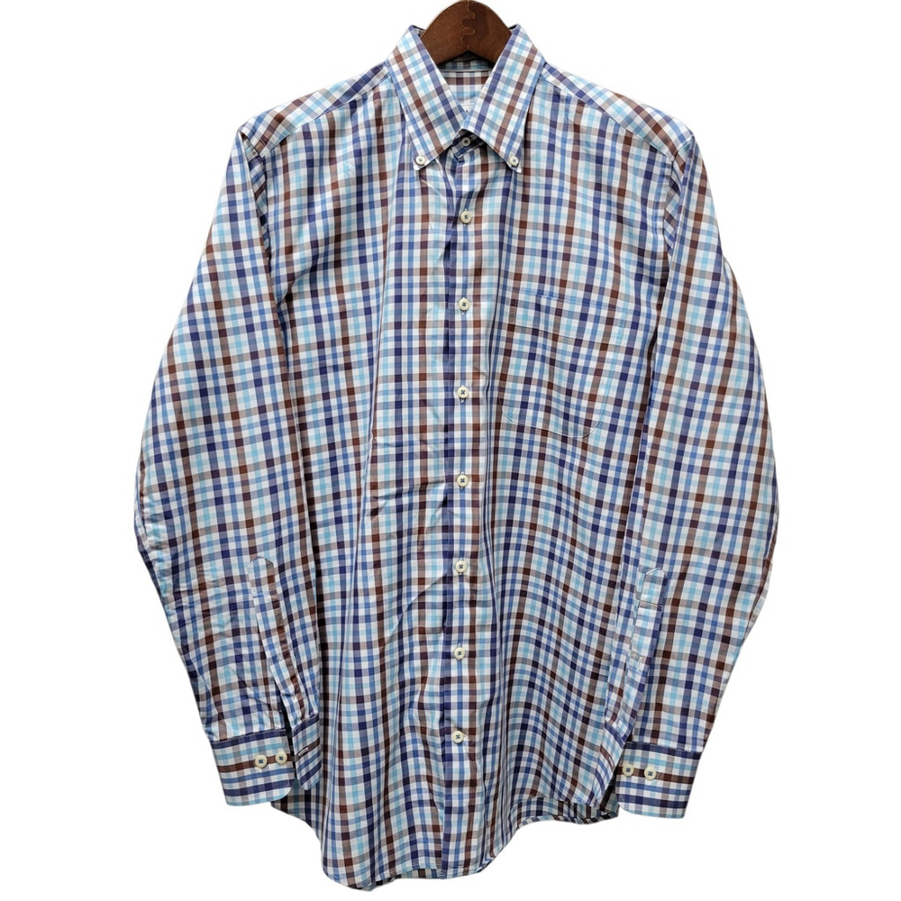 Peter Millar Men's Long-Sleeves Slim-Fit Button-down Checkered Shirt Size Medium